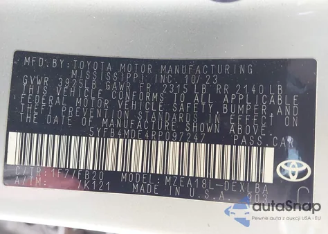 2024 Toyota Corolla Le z USA, uszkodzony, nr VIN 5YFB4MDE4RP097247